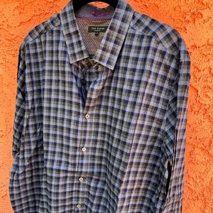 Lot of 2 Mens Ted baker Button Down Plaid Shirts - 1 Blue, 1 Grayish, Size XL/6